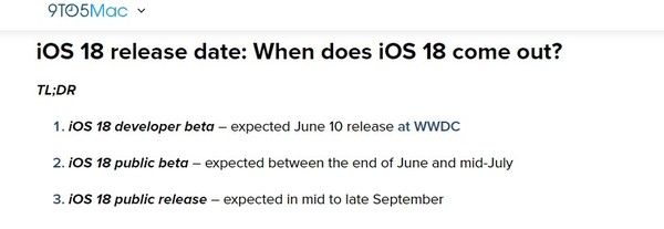 外媒预计苹果iOS 18正式版将于9月中下旬发布AI，这是一大看点。