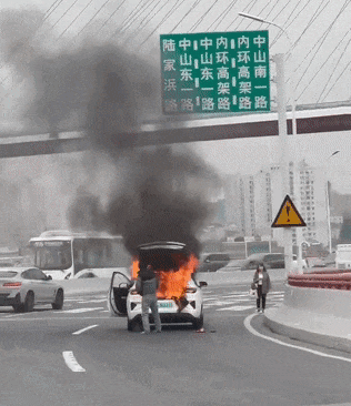 上海一辆新能源汽车的品牌在火灾现场曝光。